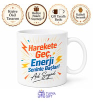 İsme Özel Enerjik Yazılı Baskılı Kupa Bardak Hediye Özel Tasarım Porselen Mug