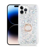Apple iPhone 14 Pro Max Kılıf Milce Simli Pullu Yüzüklü Kılıf (Gümüş)