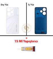 Infinix Hot 30 Beyaz Uyumlu Arka Kapak + B7000 Yapıştırıcı Arka Cam Batarya Pil Kapağı Lazer Kesim
