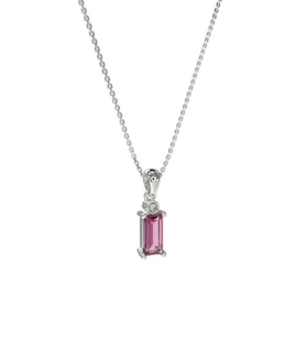 Pembe Taşlı Rodyum Tektaş Baget Gümüş Kolye