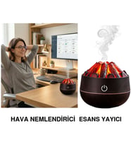 Hava Nemlendirici,Aroma Difüzörü Şömine Görünümlü Alev Buhar Makinesi Koyu Kahverengi
