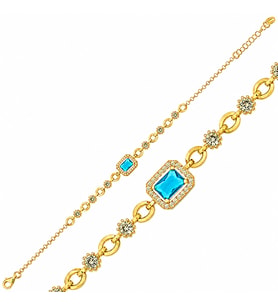 Gümüş Gold Mavi Baget Taşlı Kadın Bileklik