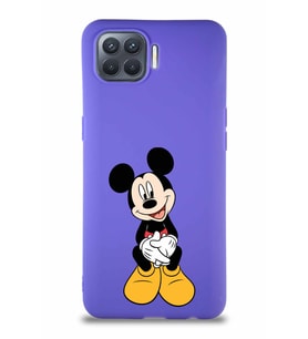 Oppo Reno 4 Lite Soft Premier Kapak Mickey Mouse-A Tasarımlı Silikon Kılıf - Mor (Şeffaf)