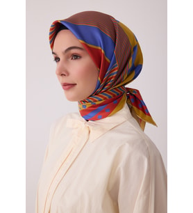 Geometrik Desen %100 Twill İpek Eşarp BE01