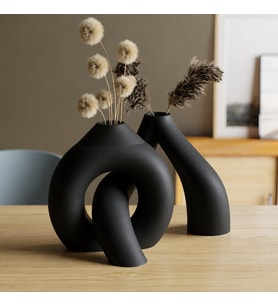 Northcity 3D Baskı Interlocking Vazo - İç İçe Geçen Dekoratif Vazo-Siyah