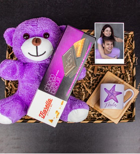 eJOYA Kişiye Özel Türk Kahvesi Fincanı & Peluş Ayıcık & Choco Biscuit & Fotoğaflık Hediye Paketi 111782