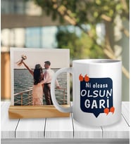 Kişiye Özel Fotoğraflı Ege Şivesi Ni Olacasa Olsun Gari Kupa ve Fotoğraf Çerçeveli Hediye Seti oh896