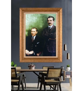 Altın Varaklı Çerçeveli Paspartulu Atatürk Tablo nh434 (Gold)