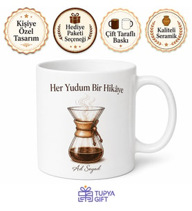 Chemex Temalı Kahve Sever Özel Tasarım Baskılı Porselen Kupa Bardak Hediye