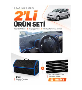 e-biz NİSSAN NOTE E11 (2005-2009) Uyumlu Torpido Örtüsü + Deri Bagaj Çantası - Siyah-Mavi - NI010