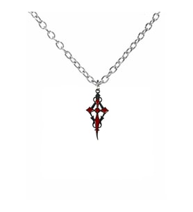 Kırmızı Sacina Gotik Haç Figürlü Unisex Kolye – 60 cm Zincirli, Metal Gotik ve Alternatif Stil Takı (Gümüş)
