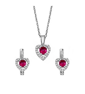 Kalp Motifli Ruby Zirkon Taşlı Gümüş Set - S016802