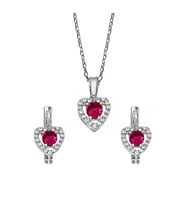 Kalp Motifli Ruby Zirkon Taşlı Gümüş Set - S016802