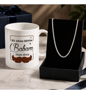 BK Gift Kişiye Özel Babalar Günü Tasarımlı Beyaz Kupa & Kral Zincir Kolye -6, Babalar Günü Hediyesi