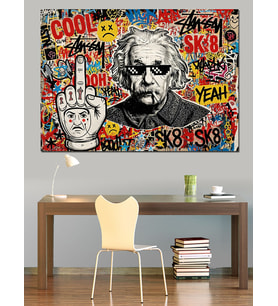 Albert Einstein Graffiti Sanat Tasarımı Dekoratif Kanvas - Mdf Ahşap Tablo