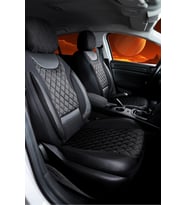 Mazda 323 Uyumlu Venüs Serisi Deri Detaylı Siyah Oto Koltuk Kılıfı 5li Takım Set