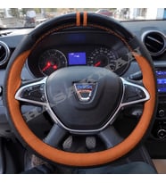 Dacia Sandero Dikme Direksiyon Kılıfı Parlak Siyah Taba Detaylı Taba Çift Yüzük ve Dikiş 2017-2021