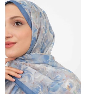 Luissa Soft Şal Gül Desen İndigo Mavi