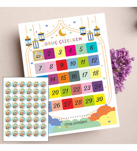 Çocuklar için - Ramazan Ayı Oruç Çizelgesi - Ramazan Sticker  Süsü