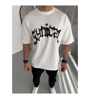 Unisex Bisiklet Yaka Baskılı Oversize T-Shirt - Beyaz