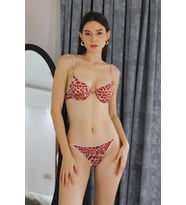 pilelistore- Kadın Destekli Leopar Desenli Sütyen Takım Kırmızı