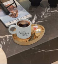 BK Gift Kişiye Özel Mermer Tasarımlı Doğal Ahşap Tabaklı Türk Kahvesi Fincanı Sunum Seti Model 16