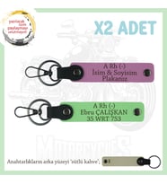 Hız Tutkunlarına Özel, İsim Plaka ve A Rh (-) Kan Grubu Yazılı Deri x2 Anahtarlık, Pembe-F Yeşil-SK (Çok Renkli)