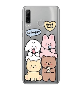 Huawei P30 Lite Uyumlu Sevimli Ayıcıklar Desenli Şeffaf Telefon Kılıfı