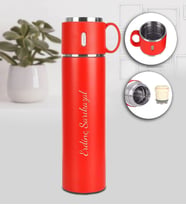 Kişiye Özel 580 ML Bardaklı Kırmızı Çelik Termos