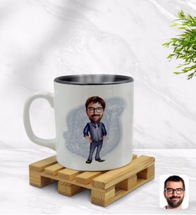 BK Gift Kişiye Özel Baba Karikatürlü İçi Siyah Renkli Kupa Bardak Model 2