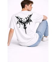 Oversize Erkek Tişört Arkası Baskılı Streetwear Siyah Grafik Back Print Unisex T-Shirt (Beyaz)
