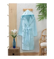 Pamuklu Kadife Kapüşonlu Unisex Mint Bornoz-Lara Mint Kapşonlu Bornoz (Çok Renkli)