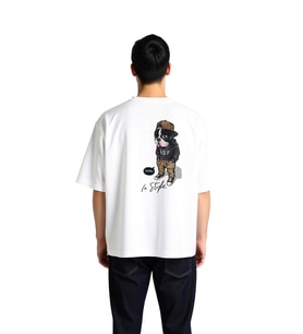 Erkek Oversize Tişört %100 Pamuk Retro Köpek Baskılı Rahat Kesim Günlük Giyim Konforlu Modern Şık