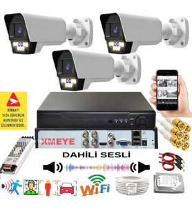 3 lü Sesli Araç İnsan Yüz Tanımalı Hareket Algılayan 5 MP Lens 9 Warm Led Gece Renkli Kamera Seti 5909WS