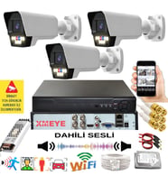 3 lü Sesli Araç İnsan Yüz Tanımalı Hareket Algılayan 5 MP Lens 9 Warm Led Gece Renkli Kamera Seti 5909WS