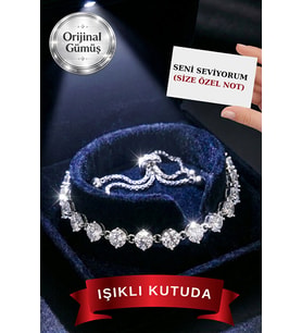 Pırlanta ışıltılı ışıklı kutuda 925 ayar gümüş , sıralı tektaş kadın bileklik