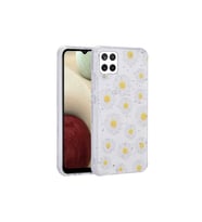 Samsung Galaxy M33 Uyumlu Kılıf Simli Desenli Kamera Korumalı Parlak Zore Popy Kapak (Papatya)