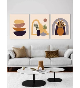 Bohem Minimal Kanvas Duvar Tablosu 3'lü Tablo Seti 40x55cm Boho Soyut Canvas (Karışık)