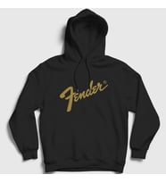 Presmono Unisex Beyaz Logo Fender Gitar Gitarist Kapüşonlu Sweatshirt 442638tt (Siyah)