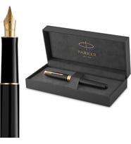 Parker Sonnet Mat Siyah Altın Tasarımlı Dolma Kalem, Orta Kalınlıkta Uç, Mavi Mürekkep