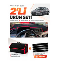 HYUNDAİ ELANTRA (2017-2020) Uyumlu Torpido Örtüsü + Tay Tüyü Bagaj Çantası + Sticker Seti - Siyah Kırmızı