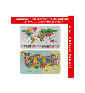 Eğitici Öğretici Dünya Ve Türkiye Haritası Çocuk Odası Duvar Sticker-3885-85x130