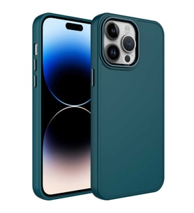 Lexroo iPhone 14 Pro Max Kılıf Metal Çerçeve ve Buton Tasarımlı Silikon Luna Kılıf - Koyu Yeşil