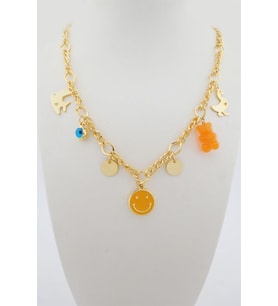 Kadın Özel Tasarım Turuncu Karışık Figürlü Nazarlı Kolye