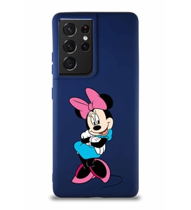 Samsung Galaxy S21 Ultra Soft Premier Kapak Minnie Mouse-D Tasarımlı Silikon Kılıf - Lacivert (Şeffaf)