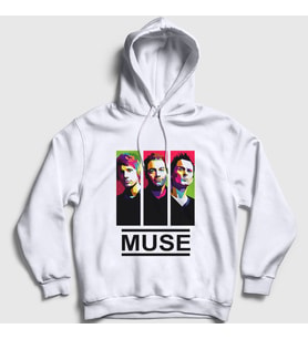 Presmono Unisex Beyaz Band Muse Kapüşonlu Sweatshirt 69757tt