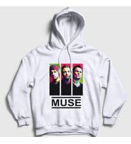 Presmono Unisex Beyaz Band Muse Kapüşonlu Sweatshirt 69757tt