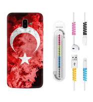 Samsung J6 Plus J7 Prime J7 Pro M20 Kılıf Kablo Koruma Spiral Silikon Şanlı Türk Bayrağı 3 1395