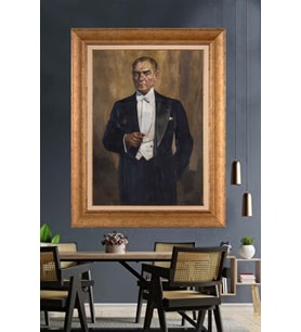 Altın Varaklı Çerçeveli Paspartulu Atatürk Tablo nh284 (Gold)