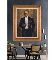 Altın Varaklı Çerçeveli Paspartulu Atatürk Tablo nh284 (Gold)